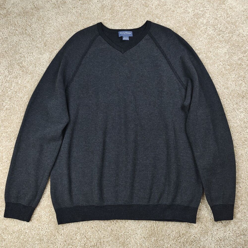 Tommy Bahama V-Neck Sweater Men's XL Gray Textured 100% Pima Cotton